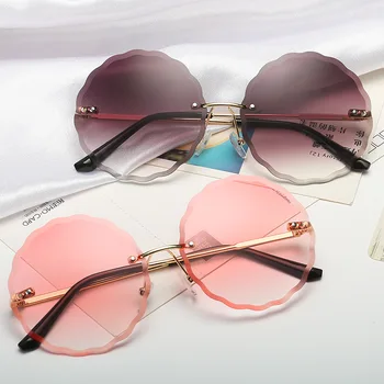 Évjárat Kerek Napszemüveg Nők Férfiak 2021 Divat Keret nélküli Szemüveg Retro Rózsaszín napszemüveget Nők UV400 Árnyalatok Oculos