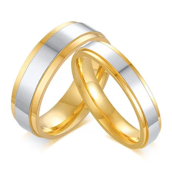 Új Arany Színű Esküvői Zenekarok Gyűrű a Nők a Férfiak Rozsdamentes Acél Pár Szövetség Ékszerek Évfordulós Ajándékokat