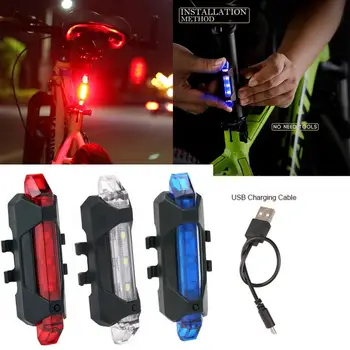 Új Bicikli Hátsó LED Lámpa LED-es Kerékpár Hátsó hátsó Lámpa USB Újratölthető Mountain Bike Lámpa Vízálló Lámpa Kerékpár Kiegészítők