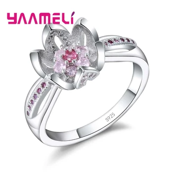 Új Design Virág Alakú Gyűrű 925 Sterling Ezüst Ékszer Rózsaszín, Csillogó Kristályok Nők Esküvői Anillos Tartozék
