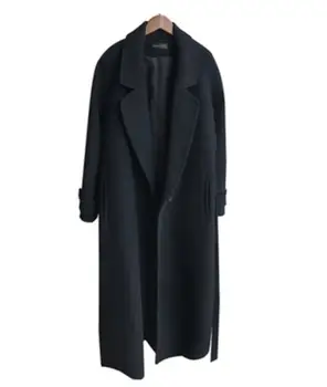 Új Fekete Fodros Meleg Téli Kabát Nők Ágya Mellett Gallér, Hosszú Kabát, Felöltő, Női Alkalmi Őszi Gyapjú Kabát Öv