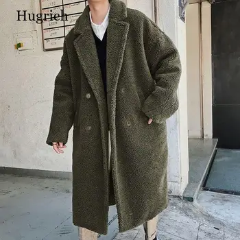 Új Férfi Őszi Téli Ál Báránybőr Szőrme Kabátok, Férfi Laza Alkalmi Divat A Hosszú Outwear Meleg Koreai Stílusú Kabátok