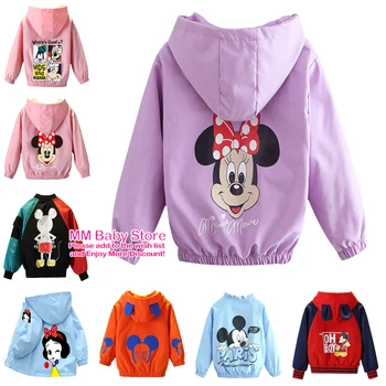 Új Lányok Minnie Széldzseki Coat Kabátok Baba Gyerek Virág Hímzett Kapucnis Outwear A Fiúk Mickey Kabátok Ruházat Dzseki