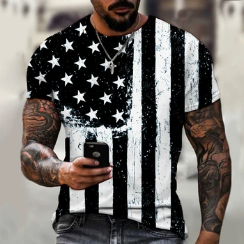 Új Nyári Amerikai Zászló Nyomtatás Férfi Alkalmi Divat póló Kerek Nyakkivágás Laza Túlméretezett póló Izom Streetwear Rövid Ujjú