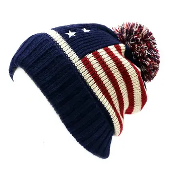 Új Unisex Téli kötött sapka sapka USA zászló minta pom pom kötött sapka kalap Gyapjú Sapka TRUMP AMERIKAI Zászló Kalap ingyenes szállítás