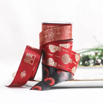 Új Év Szalag Napfürdő Kínai Stílusú Nyomtatott Szatén Szalag Esküvői Ajándék Íj DIY Kézműves Kiegészítők, Ajándékok Csomagolására Szalagok
