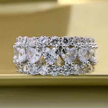 Üreges Ki Szívét Esküvői Magas Szén-Dioxid-Gyémánt Gyűrű 100% 925 Sterling Ezüst Csillogó 1 Sor Gyűrűk A Nők Finom Ékszerek